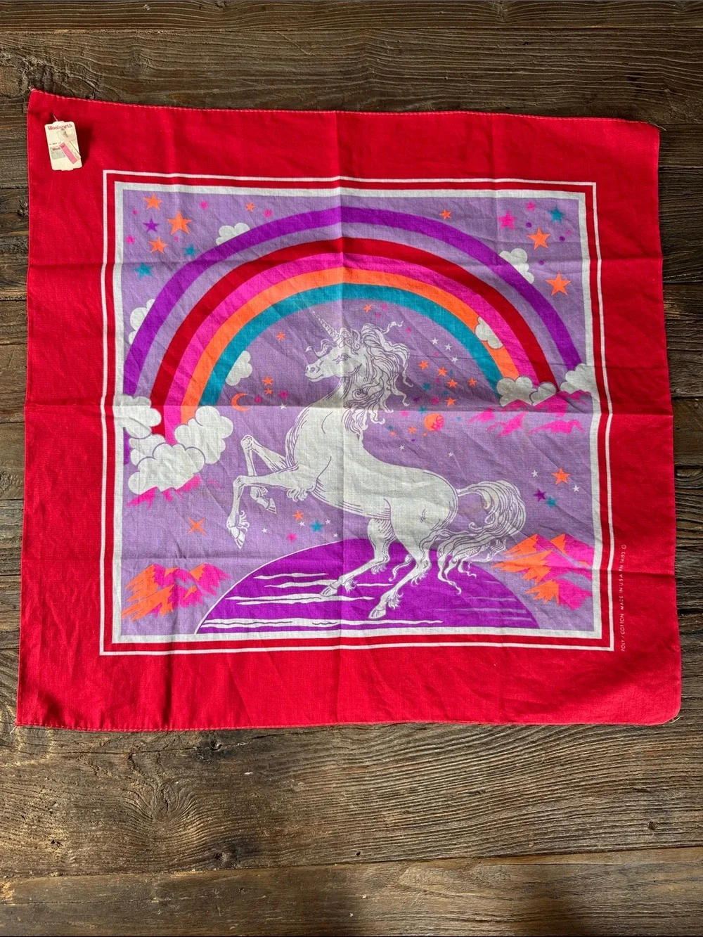 Woolworths vintage 1970’s-80’s cotton blend unicorn rainbow bandanna scarf NWT